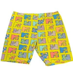 MTV Music Television 2XL Shorts Yellow All Over Logo Print